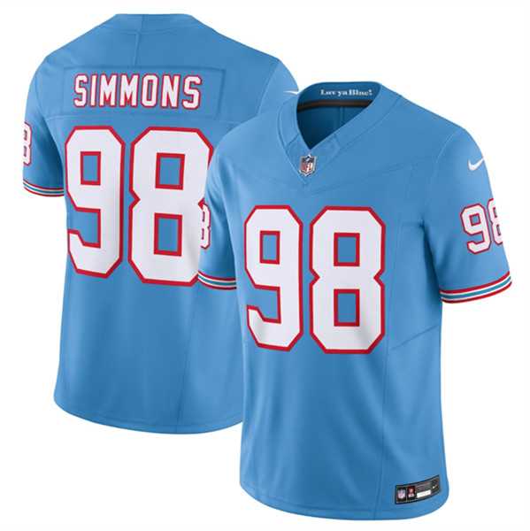 Men%27s Tennessee Titans #98 Jeffery Simmons Light Blue 2023 F.U.S.E. Vapor Limited Throwback Stitched Football Jersey->texas rangers->MLB Jersey